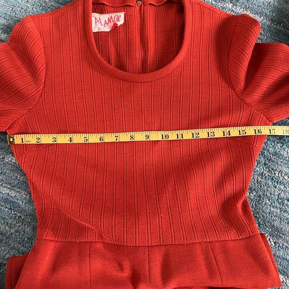 Vintage Alamor Dress Burnt Orange fit flare 1970’s fashion dress Small - Picture 6 of 12